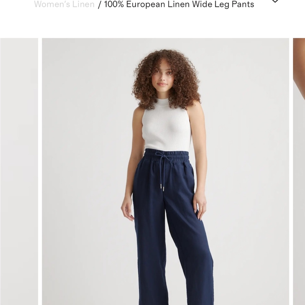 Quince Navy Linen Wide Leg Pants - Picture 2 of 6